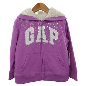 NWT Baby Gap Sherpa Lined Kanga Hoodie Size 4T Purple Sparkle Stars Logo Jacket